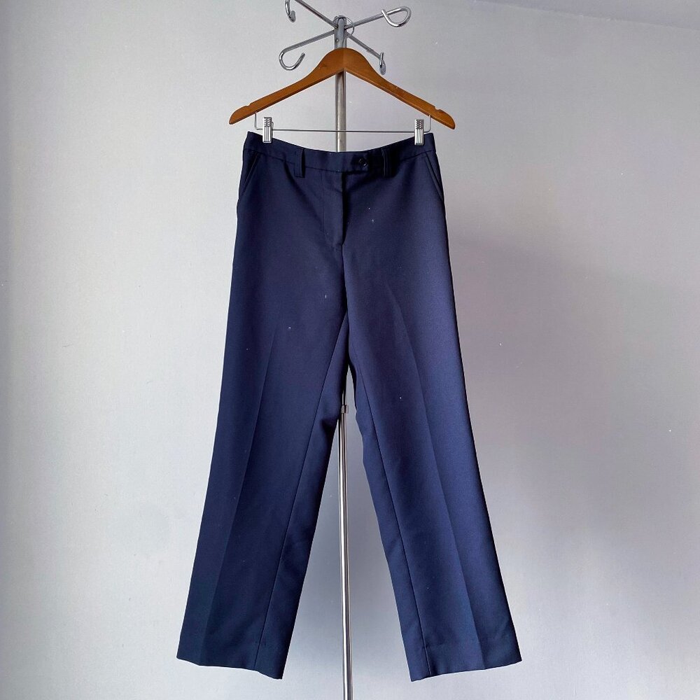 🍂 Vintage Navy Blue Minimalist Straight-Leg Serge Trousers Private School Style